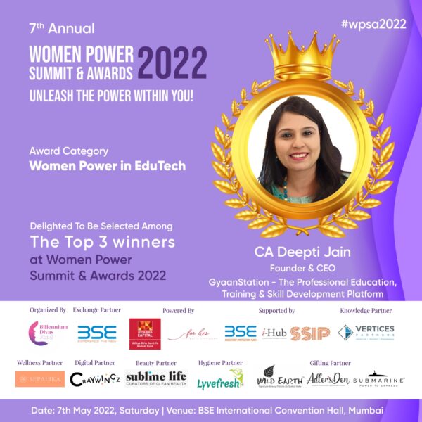 Awarded as Women Power in Edu-Tech at 7th Annual Women Power Summit& Awards 2022